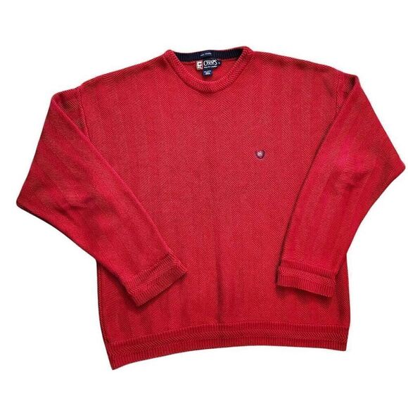 Ralph Lauren Chaps Hand framed Knit sweater Cotton Men's XL Red Crest logo - Picture 2 of 7